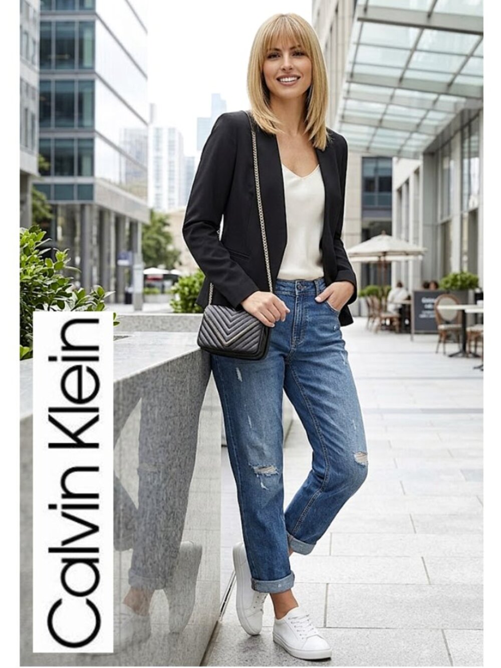 (3 for $30) CALVIN KLEIN - Black asymmetrical open-front blazer